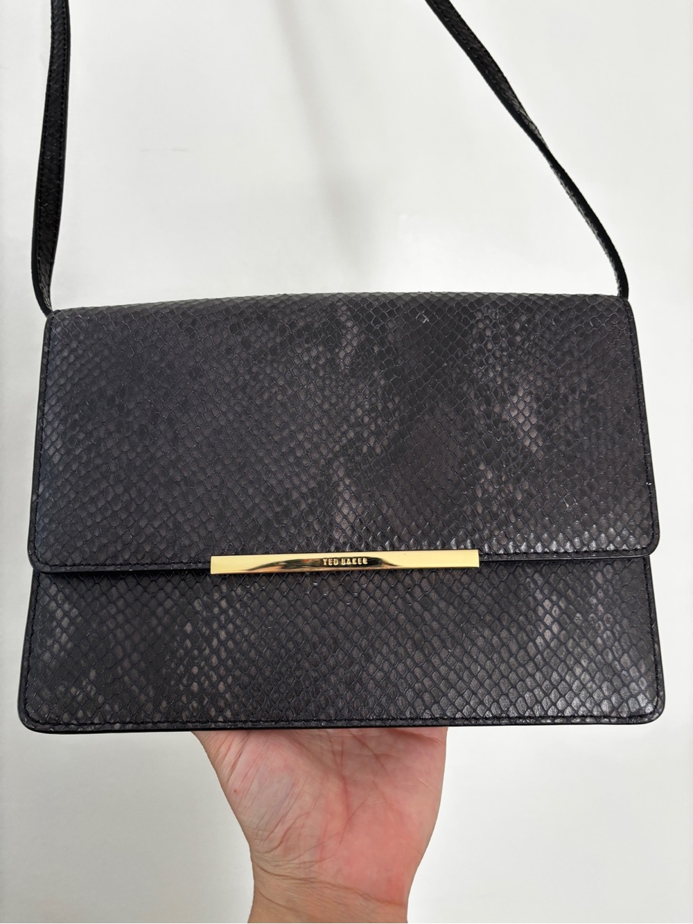 Ted Baker London Roshr Black Snakeskin Embossed Leather Crossbody